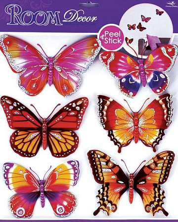 Стикер объёмный "Бабочки с блестками" (размер 31х38 см)