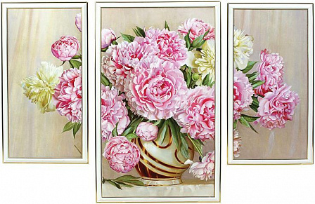 Модульная картина "Розовые пионы" в рамке
