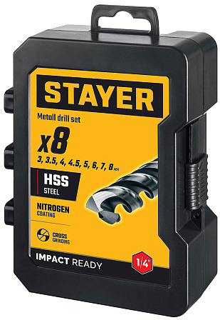 STAYER "IMPACT READY НЕХ-1/4? набор сверл по металлу (8 шт.)