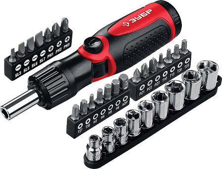 ЗУБР "Универсал МВ-31" реверсивно-рычажная отвертка с насадками