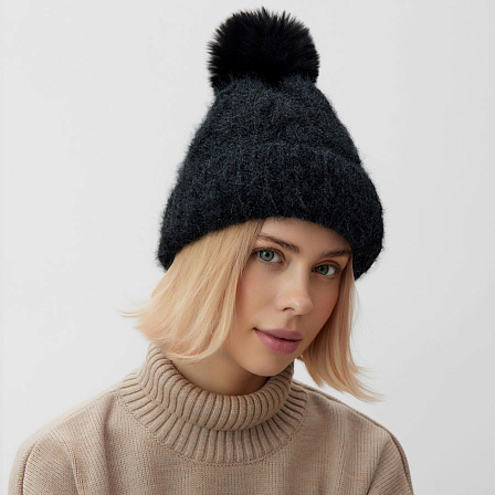 Шапка с подкладом и помпоном ц: чёрный