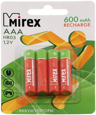 Аккумуляторы Mirex (Ni-Mh, AAA, 600 мАч, 4 шт.)