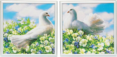 Модульная картина "Белые голуби" в рамке
