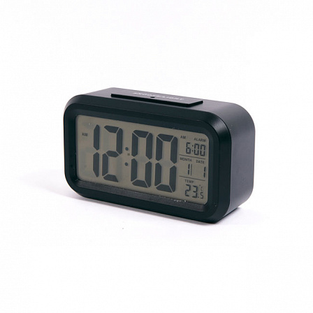 Электронные часы с одновременным отображением времени, температуры, даты и времени будильника. Кнопк