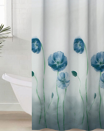 Штора для ванной ?Синие маки? (180?180 см)