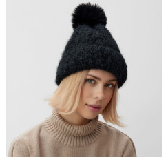 Шапка с подкладом и помпоном ц: чёрный