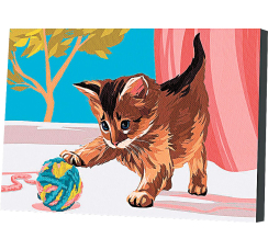 Картина по номерам ?Котёнок с клубком? (30х20 см, 14 цветов)