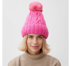 Шапка с подкладом и помпоном ц: розовый